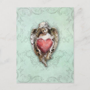 Postal Cherub barroco vintage con corazón
