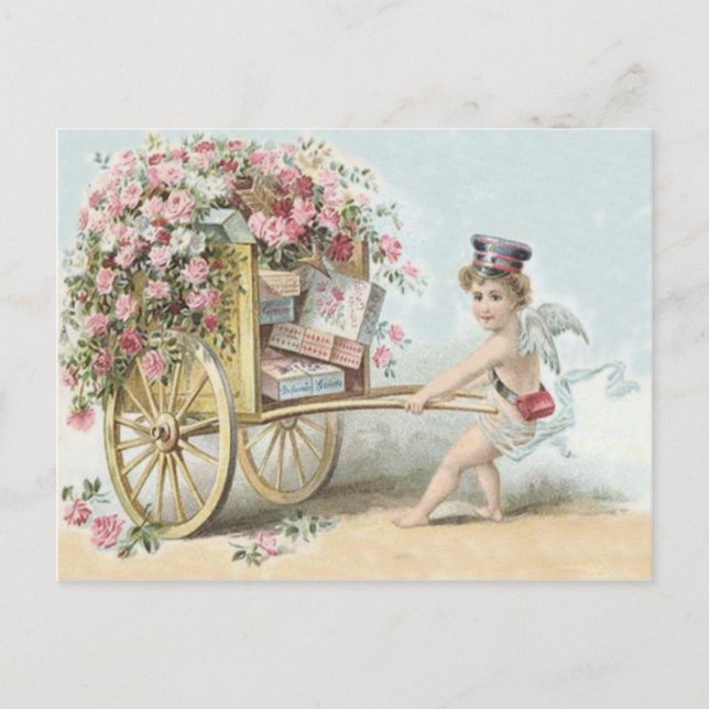 Postal Cherub Cupid Mail Rosa Candy Cart (Anverso)