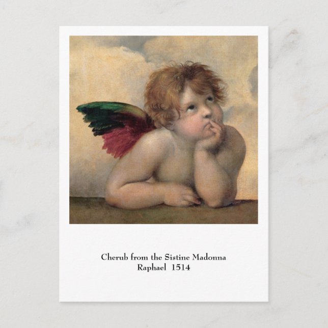 Postal Cherub de Sistine Madonna por Raphael (Anverso)