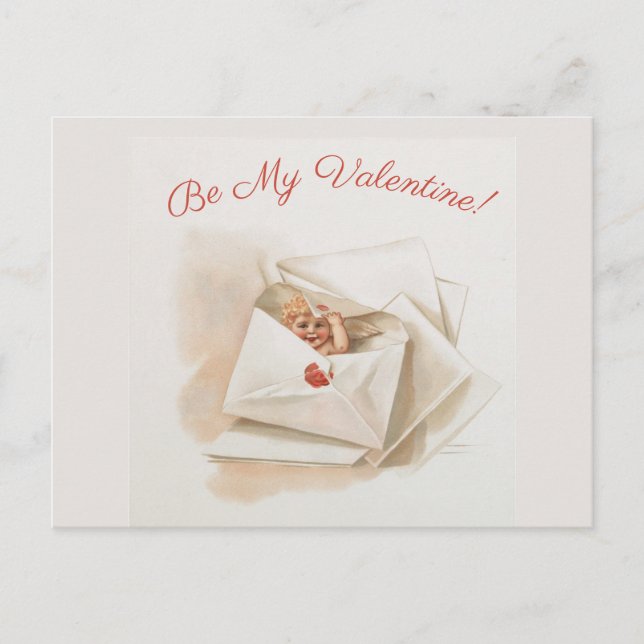 Postal Cherub Peeking Valentine de época editable (Anverso)