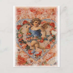 Postal Cherub victoriano con corazón y encaje