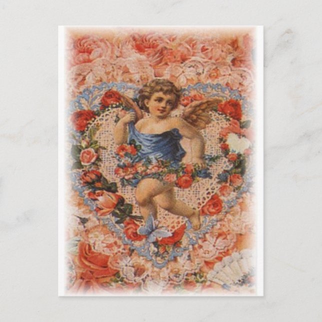 Postal Cherub victoriano con corazón y encaje (Anverso)
