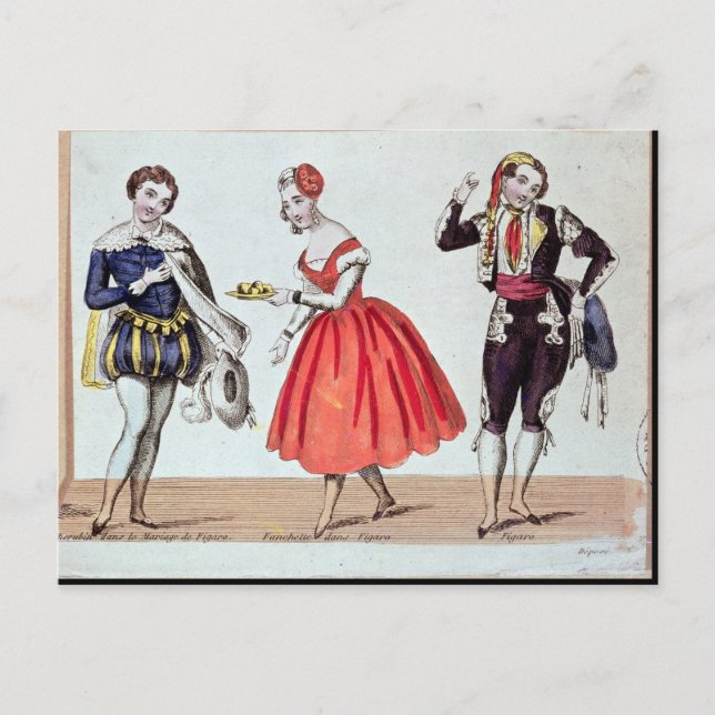 Postal Cherubino, Fanchette y Figaro (Anverso)