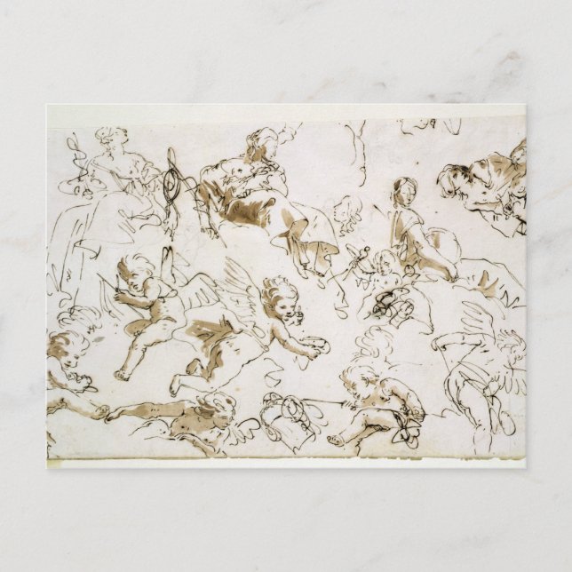 Postal Cherubs, principios del siglo XVIII (pluma, tinta  (Anverso)