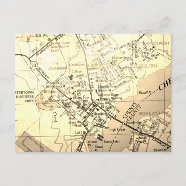 Postal Chestertown, Mapa de Vintage MD (Anverso)