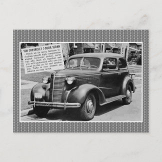 Postal Chevrolet 1938 coche clásico sedán de 2 puertas