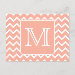 Postal Chevron blanco y rosado de coral con monograma Per
