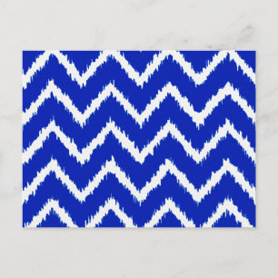 Postal Chevron de Ikat - azul cobalto y blanco