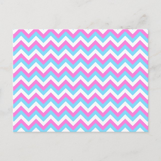 Postal Chevron rosa y azul Zig Zag Stripes. (Anverso)