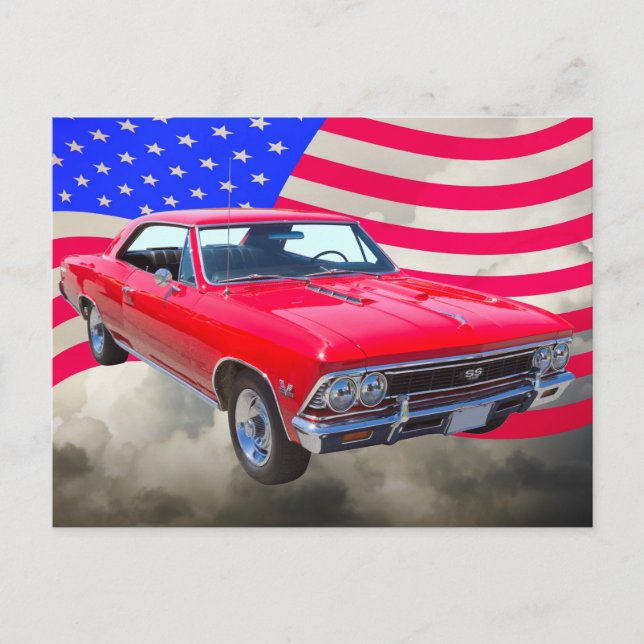 Postal Chevy Chevelle SS 396 con bandera estadounidense (Anverso)