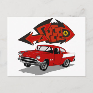 Postal Chevy vintage 1957 con Grafitti Velocidad del text