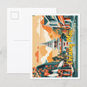 Postal Chiang Mai Tailandia Ilustracion de viajes de arte