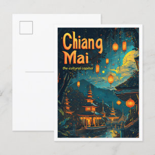 Postal Chiang Mai Tailandia Ilustracion de Viajes Vintage