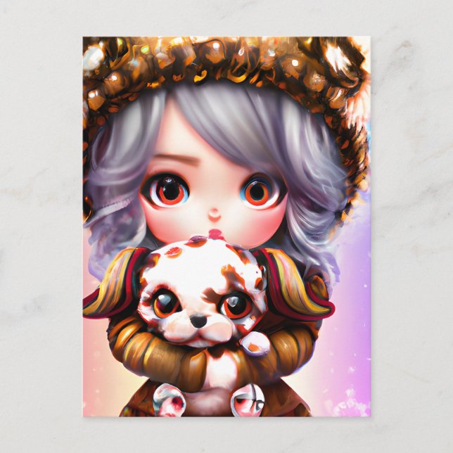 Postal Chibi Adorable Niña Vestida en Invierno (Anverso)