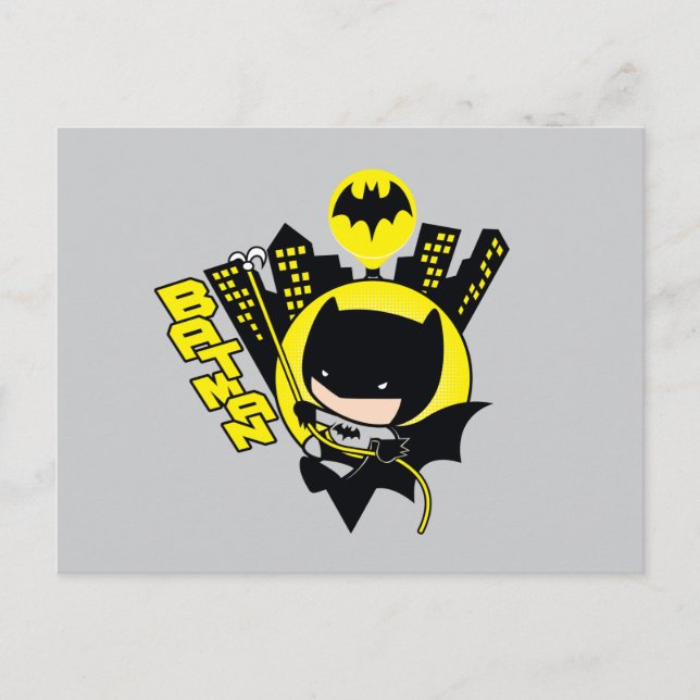Postal Chibi Batman Escalando La Ciudad (Anverso)