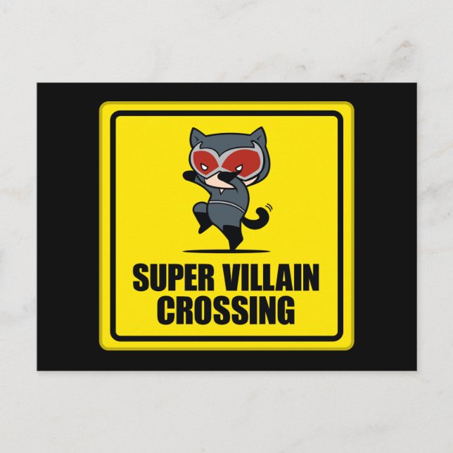 Postal Chibi Catwoman Super Villain Crossing Rótulo (Anverso)