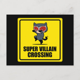 Postal Chibi Catwoman Super Villain Crossing Rótulo
