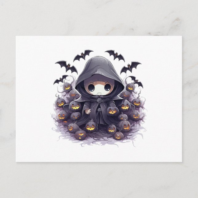 Postal Chibi Grim Reaper Halloween - Fantasía oscura ador (Anverso)