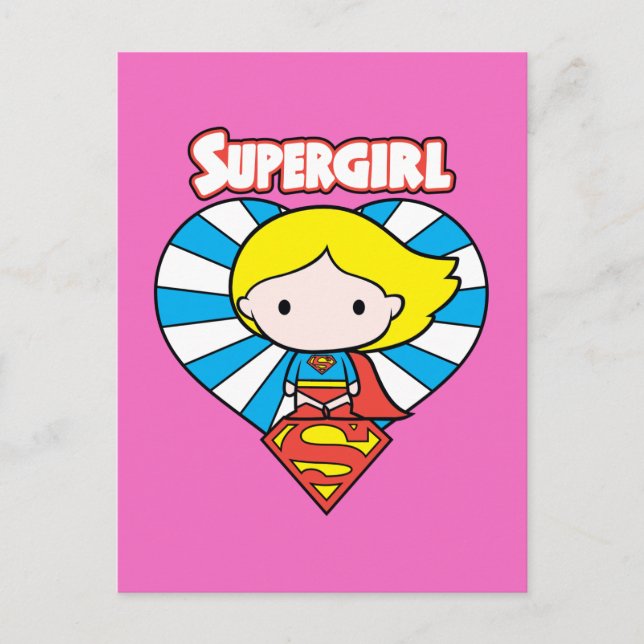 Postal Chibi Supergirl Starburst Heart and Logo (Anverso)