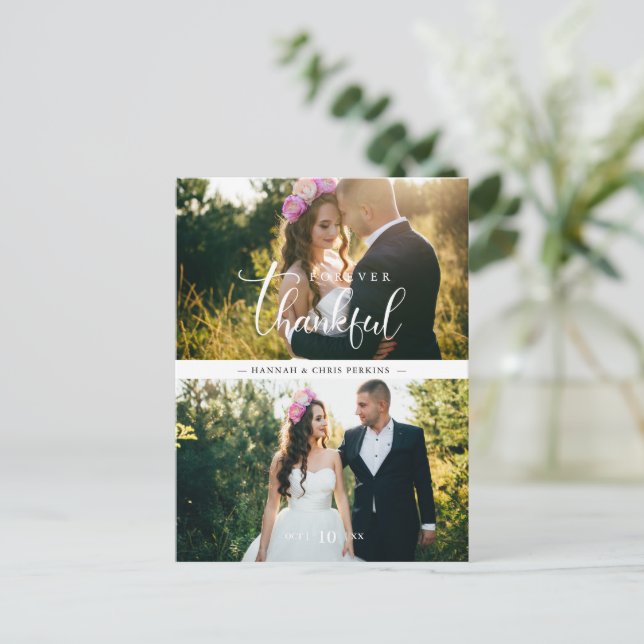 Postal Chic 2 Photos Bride & Groom Collage Hand Lettered (Anverso de pie)