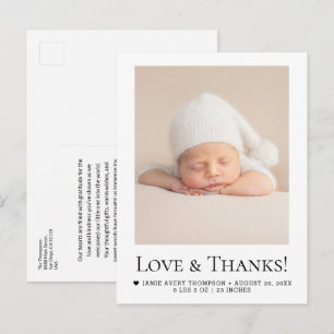 Postal Chic Amor y Gracias Bebé Foto Anuncio de Nacimient