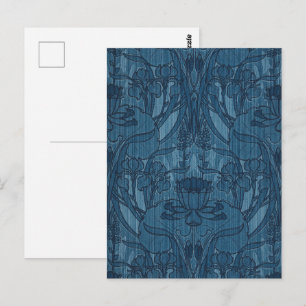 Postal Chic Azul Arte Nuevo Patrón Botánico Iris