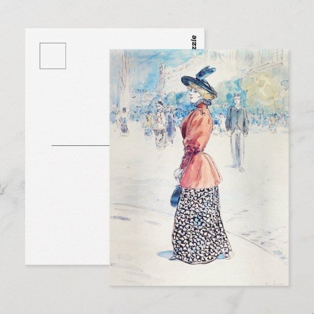 Postal Chic Belle Epoque  Mujer Francesa con Chaqueta Roj (Anverso / Reverso)