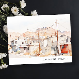 Postal Chic El Paso Texas Paisaje Urbano Acuarela Viaje