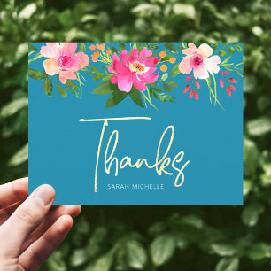 Postal Chic Floral Azul Ba Mitzvah Script Agradecido