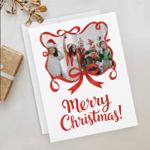 Postal Chic Foto Familia Navidad Borde de Cinta Roja
