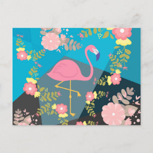 Postal Chic Genial Elegante Lindo Flamingo Floral Rosa Fe