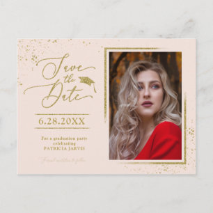 Postal Chic Grad Party Save The Date Festivo Brillo Dorad