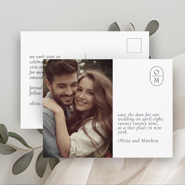 Postal  Chic Minimal Modern Photo Monogram Wedding  (Subido por el creador)