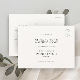 Postal Chic Minimal Monograma Boda Guardar la Fecha