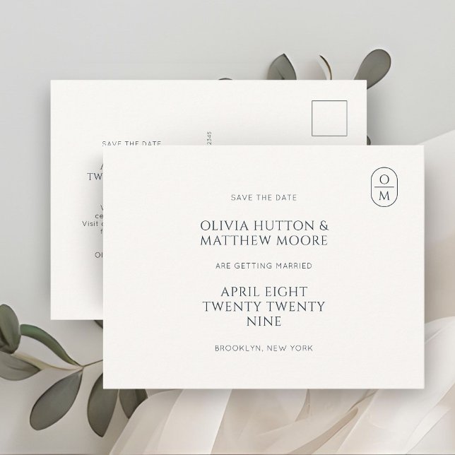 Postal Chic Minimal Monograma Boda Guardar la Fecha (Subido por el creador)