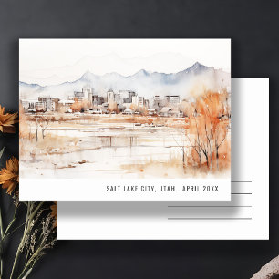 Postal Chic Minimalista Salt Lake City Utah Acuarela Viaj