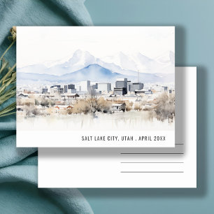 Postal Chic Minimalista Salt Lake City Utah Acuarela Viaj