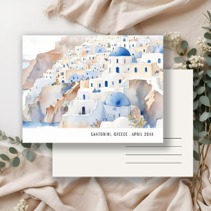 Postal Chic Minimalista Santorini Grecia Acuarela Viaje
