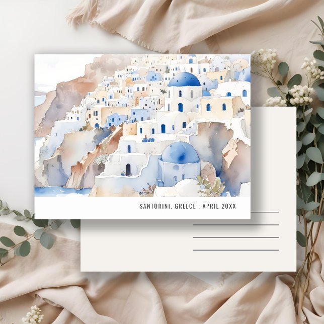 Postal Chic Minimalista Santorini Grecia Acuarela Viaje (Subido por el creador)