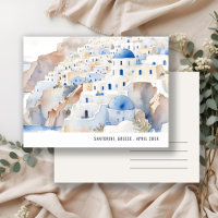 Chic Minimalista Santorini Grecia Acuarela Viajes