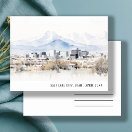 Postal Chic Mínimo Salt Lake City Utah Acuarela Viaje