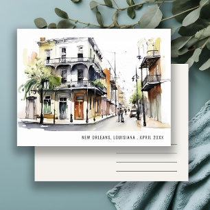 Postal Chic Nueva Orleans Louisiana Acuarela Viaje