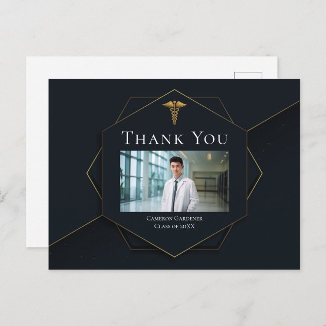 Postal Chic Oro Negro Escuela de Medicina Foto Graduación (Anverso / Reverso)