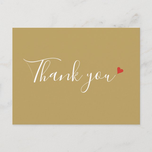 Postal Chic Oro Rojo Corazón Script Empresa Gracias (Anverso)