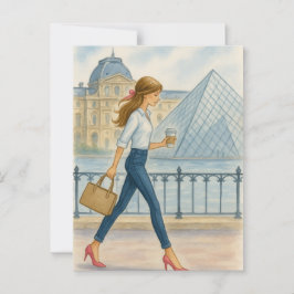 Postal Chic Paris Girl por The Louvre
