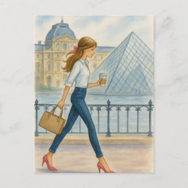 Postal Chic Paris Girl por The Louvre