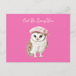 Postal Chic Pink Beret Brown White Owl Be Seeing You