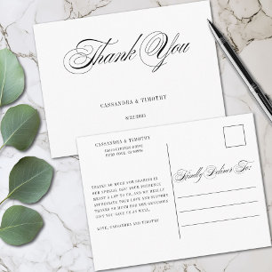 Postal Chic Romántico Blanco Negro Escritura Boda Agradec
