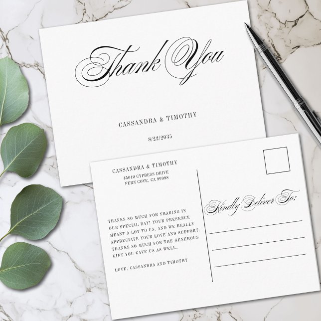 Postal Chic Romántico Blanco Negro Escritura Boda Agradec (Subido por el creador)