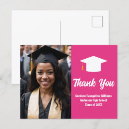 Postal Chic Rosa Fuerte Graduación Foto Personalizado Gra